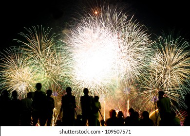 fireworks and spectator - Shutterstock ID 109507571