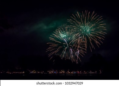 Fireworks In Thailand's Festival In Fullmoon Day.