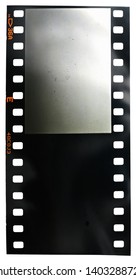 first 35mm film frame strip with empty cell or window on white background