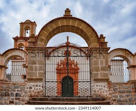 First aboriginal church. Front view of the Church of San Benito in Potosi, Bolivia. Temple with Latin cross and several domes. Southamerica