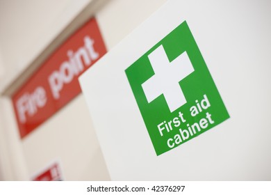 First Aid Cabinet And Fire Point Label