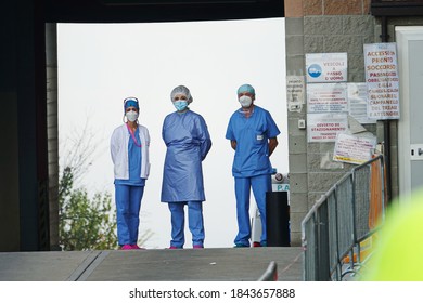 First Aid Entrance To A Covid Hospital. Turin, Italy - October 2020