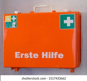 First aid kit with "Erste Hilfe" label - Shutterstock ID 1517433662