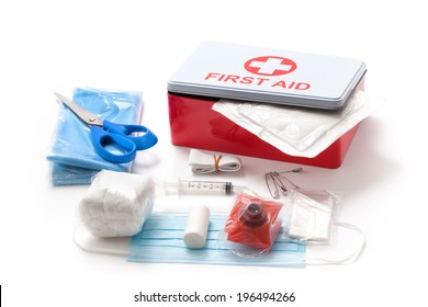 First aid kit isolated on white background - Shutterstock ID 196494266