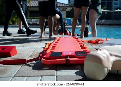  First Aid Spinal Back Board In The Pool Floor