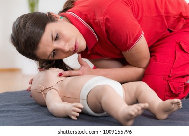 First Aid Training - Cardiopulmonary Resuscitation. First Aid Course On Baby Dummy