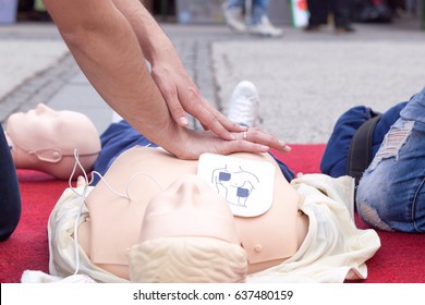 First aid training. CPR. Defibrillation.