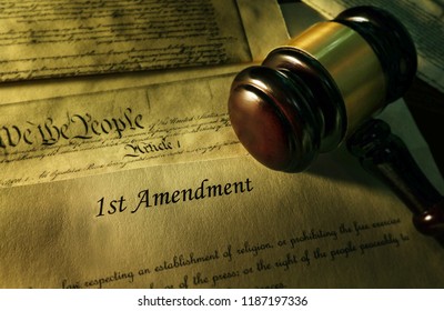 First Amendment of the US Constitution with court gavel                               