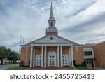 First Baptist Church of Henderson established in 1845 and located on Main Street in the historic downtown, Rusk County, Texas, USA