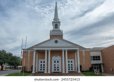 First Baptist Church of Henderson established in 1845 and located on Main Street in the historic downtown, Rusk County, Texas, USA - Powered by Shutterstock