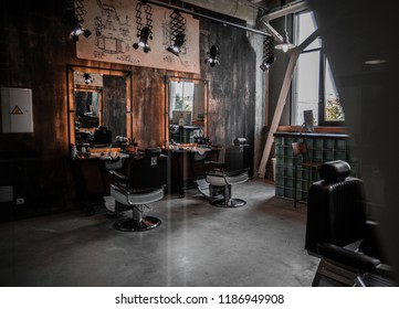 first barbershop in Ivano-Frankivsk, Ukraine. interior photos 17.05.2018