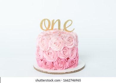 first birthday ombre pink rosette cake for a cake smash