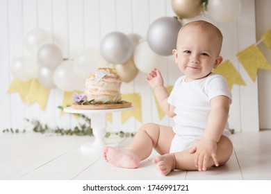 First Birthday Toddler Boy With Cake