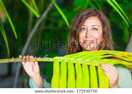 Similar – Image, Stock Photo Woman’s head over plant