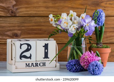 First Day Of Spring Flowers And Calendar