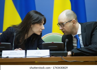 First Deputy Ukrainian Interior Minister Eka Zguladze And Ukrainian Prime Minister Arseniy Yatsenyuk Attend Collegium Of Ministry Of Internal Affairs Of Ukraine In Kyiv, Ukraine. February 10, 2016.