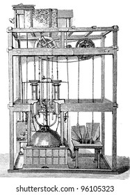 The First European Steam Engine.  Illustration From 