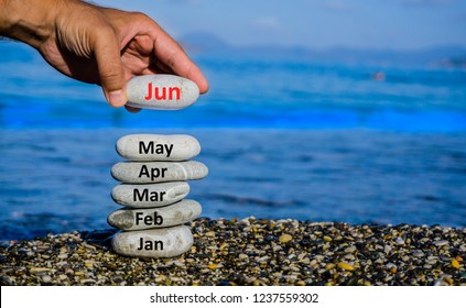 First Half Of The Year With Copy Space For Your Text. Past Of Life Or Business Concept. First Six Months Of The New Year. Beginning Of Summer Season. 