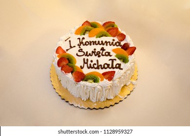 The First Holy Communion Cake With Fruits