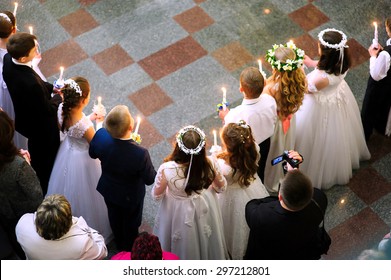 First Holy Communion In Church, Many Little Children