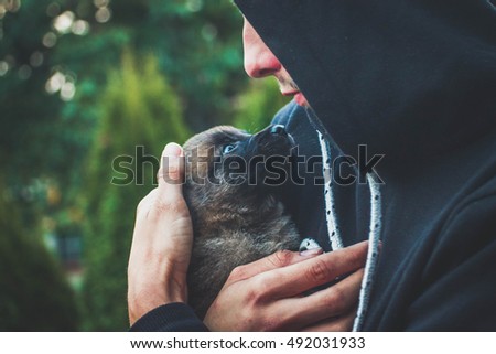 First hug with puppy