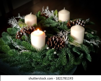 First lit candle on Advent wreath