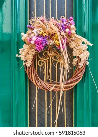 First Of May Wreath On Vintage Green Door