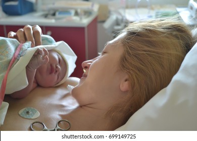 The First Moments Of Mother And Newborn After Childbirth