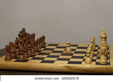 First Move In A Chess Game, Pawn Two Steps Ahead Seen From The Side