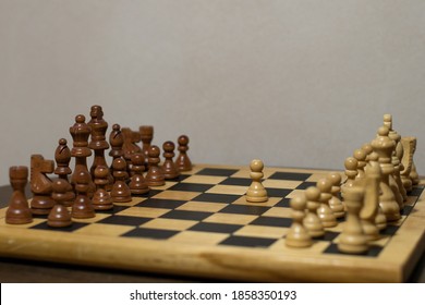 First Move In A Chess Game, Pawn Two Steps Ahead Seen From The Side