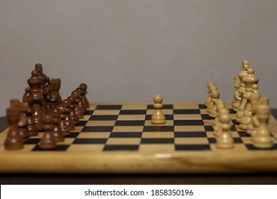 First Move In A Chess Game, Pawn Two Steps Ahead Seen From The Lateral