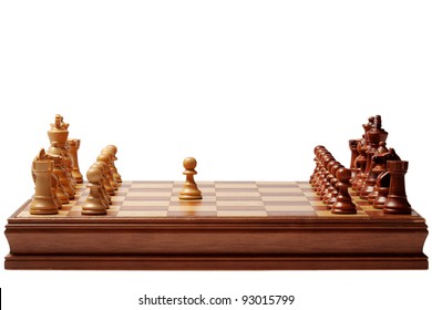 First Move Over A Wood Chessboard