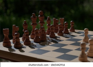 First Movement In A Chess Game, Pawn Two Steps Ahead Seen From The Side