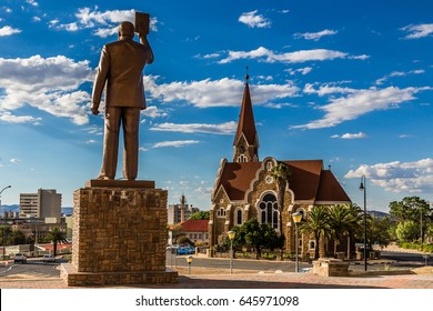 First Namibian President Monument And Luteran Christ Church In The Center Of Windhoek, Namibia