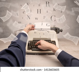 First Person Perspective Hand Typewriting With Flying Documents Around