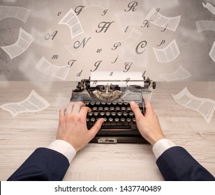 First Person Perspective Hand Typewriting With Flying Documents Around