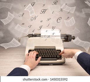 First Person Perspective Hand Typewriting With Flying Documents Around