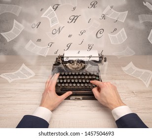 First Person Perspective Hand Typewriting With Flying Documents Around