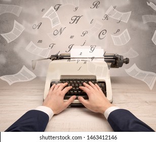 First Person Perspective Hand Typewriting With Flying Documents Around