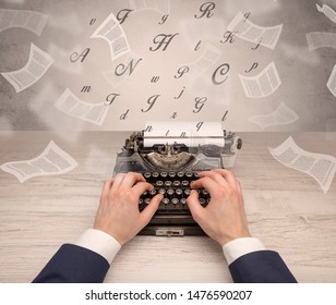 First Person Perspective Hand Typewriting With Flying Documents Around