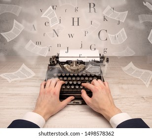 First Person Perspective Hand Typewriting With Flying Documents Around