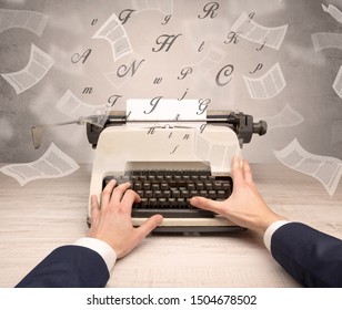 First Person Perspective Hand Typewriting With Flying Documents Around