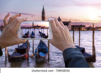 First Person Perspective Point Of View Hands Holding Smartphone Capturing Footage Of Holiday Travels In Europe 