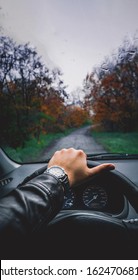 First Person View From The Driver's Perspective Of The Driving Off Road.