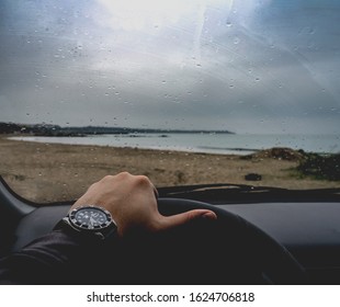 First Person View From The Driver's Perspective Of The Driving Off Road.