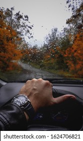 First Person View From The Driver's Perspective Of The Driving Off Road.