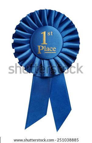 First place award, rosette isolated on white background