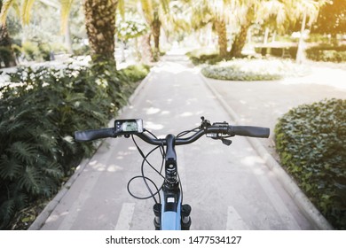 First Point View Of E-bike On Bike Lane