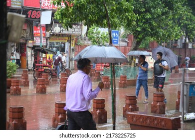 First Rain Of Monsoon In Capital Of India In Delhi And Delhi NCR. People Relaxed By Scorching Hot Summer. Chandni Chowk, Delhi, India. June 30, 2022.