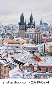 First Snow 2021 In Prague City,beautiful Týn Church